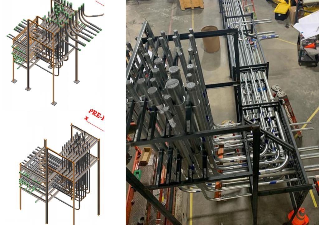 BIM conduit model alongside fabricated conduit assemblies